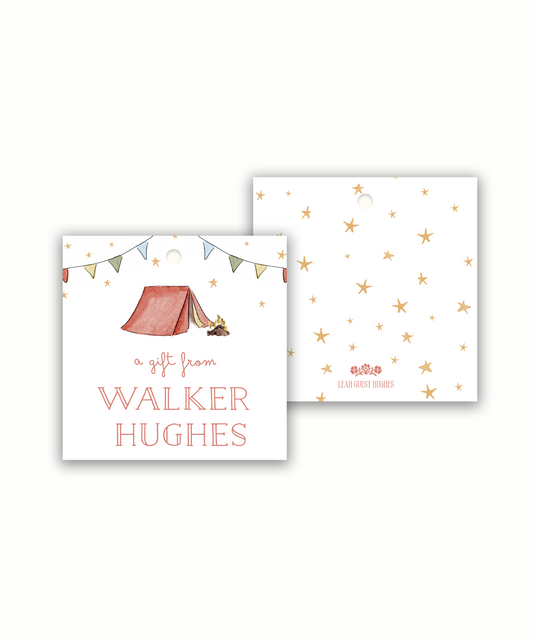 Camping Birthday Tags or Stickers