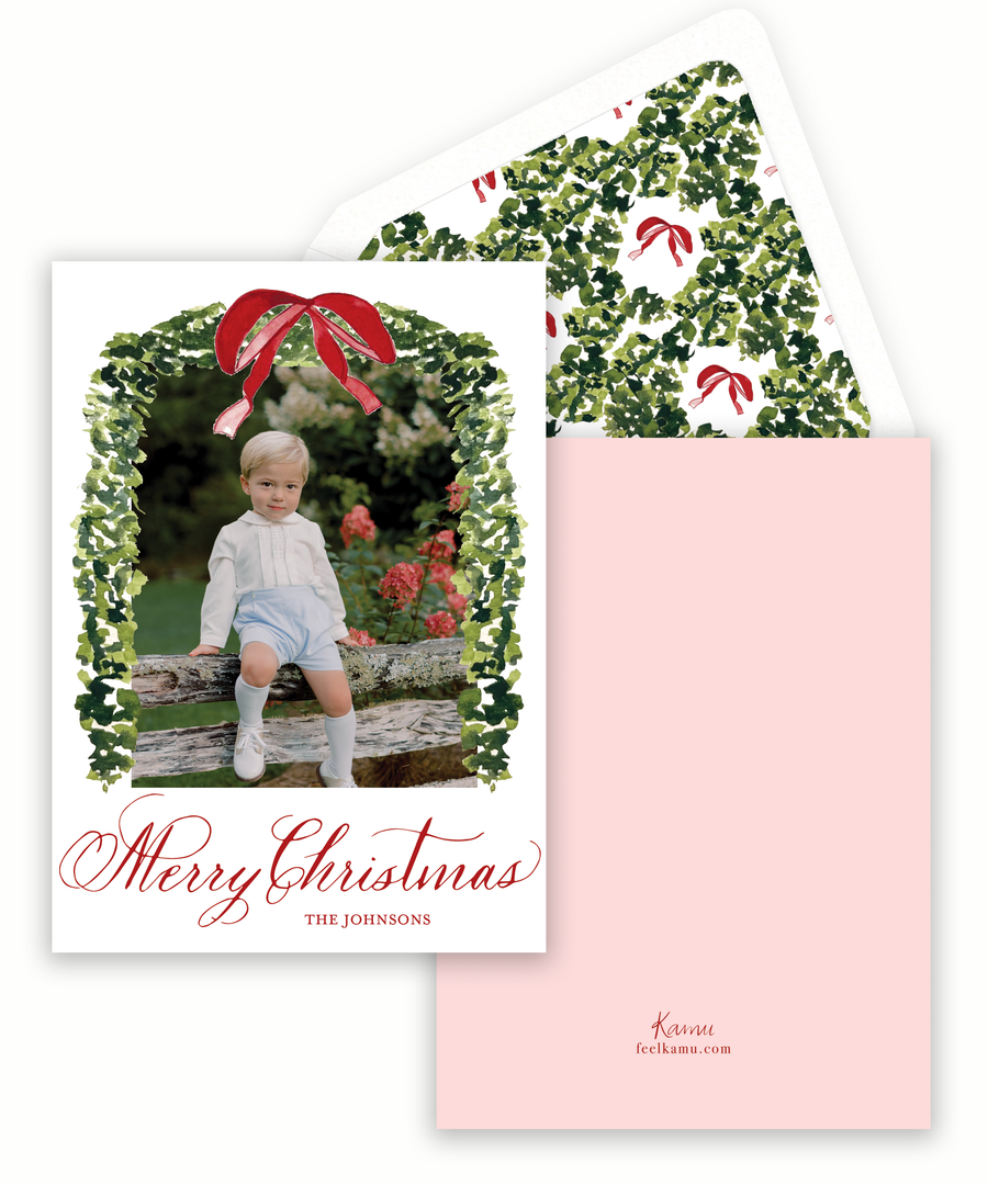 Greenery with Bow Holiday Card