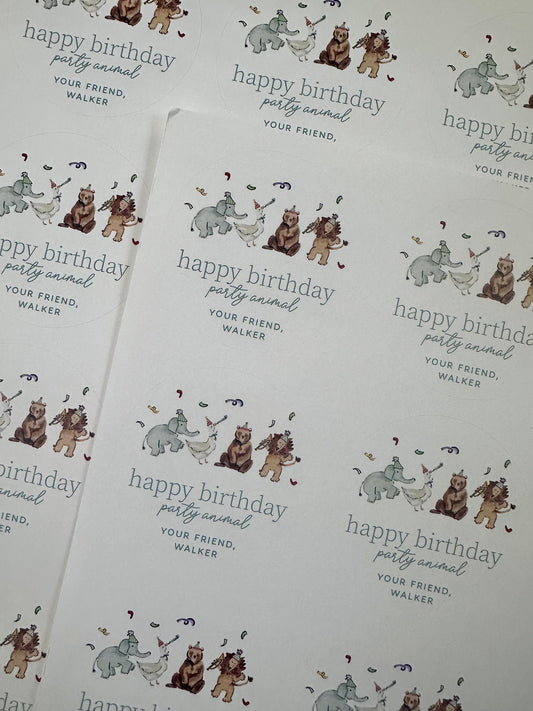 Party Animal Birthday Stickers