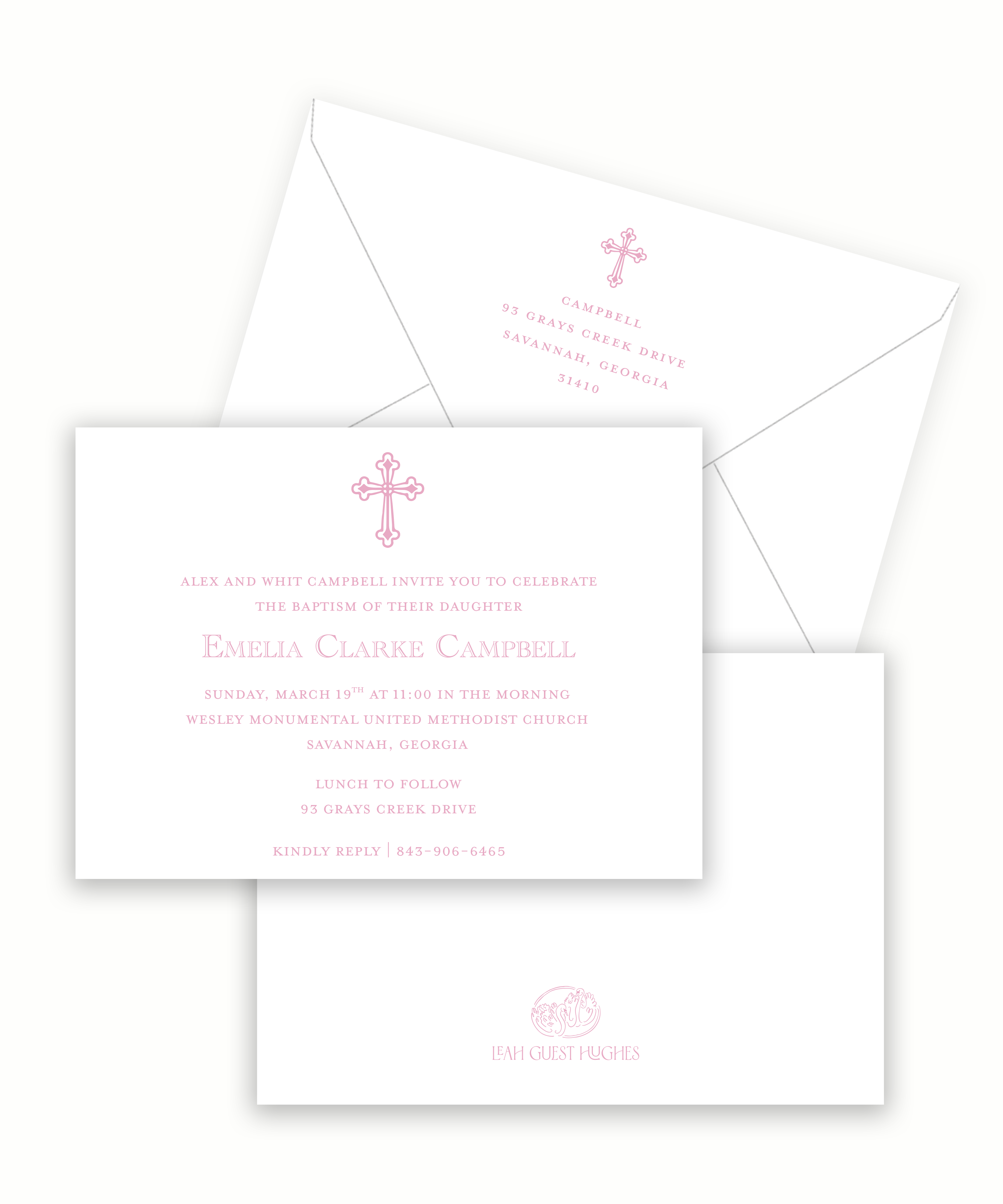 Pink Cross Baptism Invitation