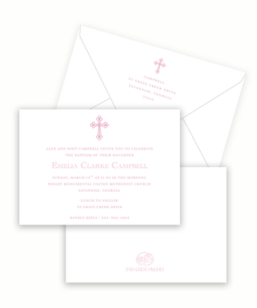 Pink Cross Baptism Invitation