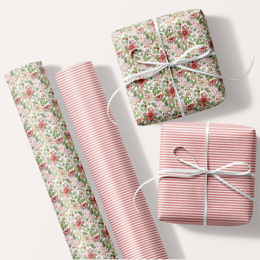 Petite Posy Floral and Stripe Wrapping Paper Set