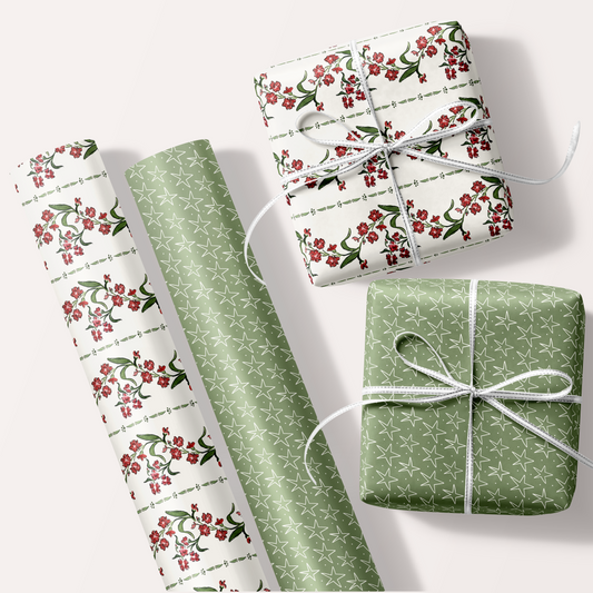 Scarlet Garden and Stars Wrapping Paper Set