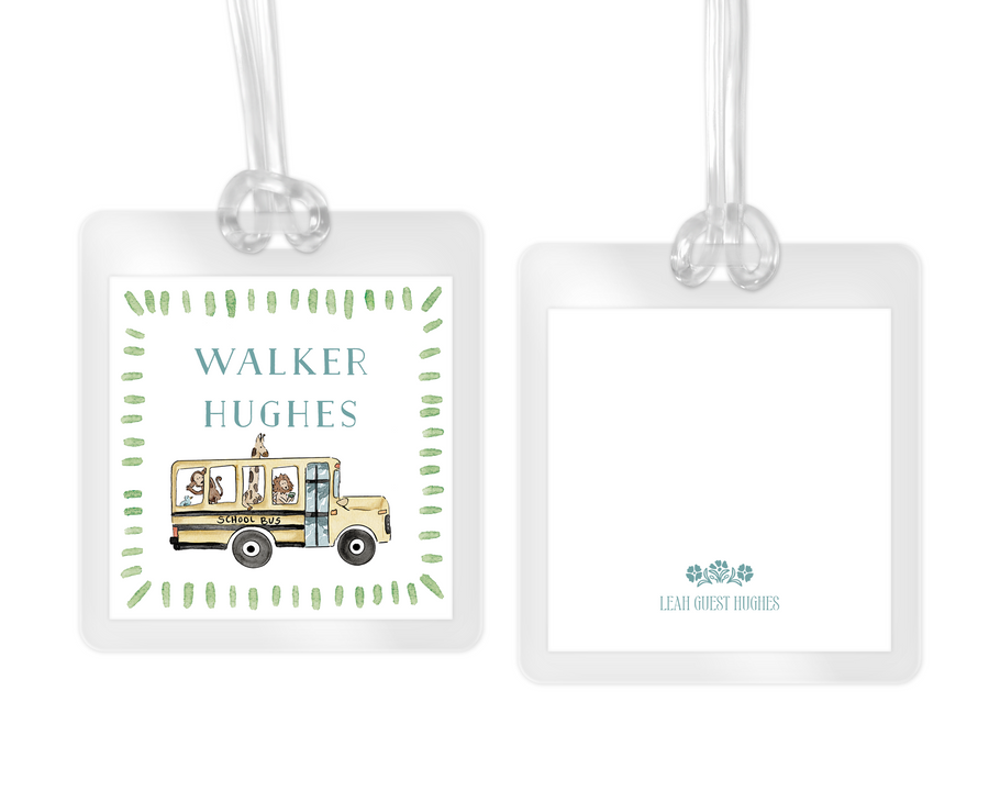 Blue Green School Bus Bag Tag