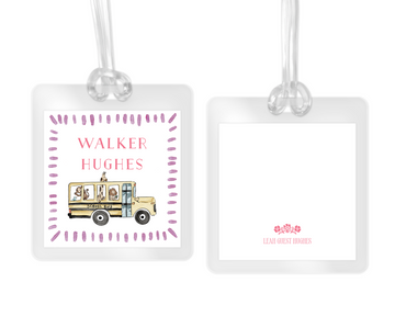 Pink Purple School Bus Bag Tag
