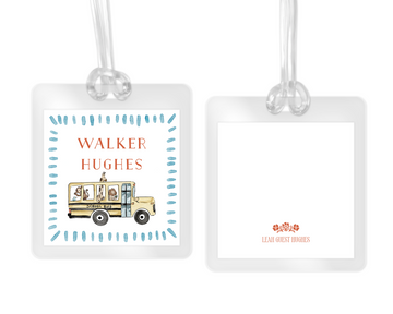 Red Blue School Bus Bag Tag
