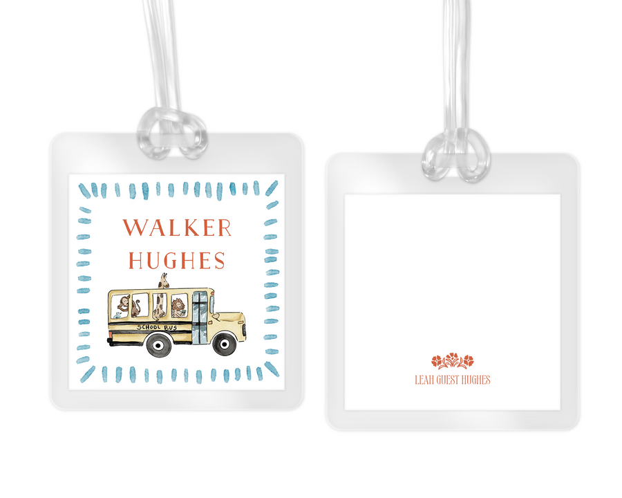 Red Blue School Bus Bag Tag