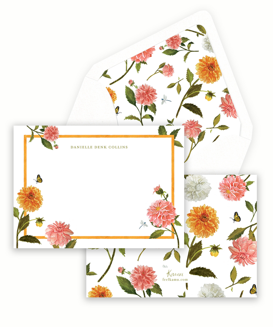 Bordered Dahlias Stationery