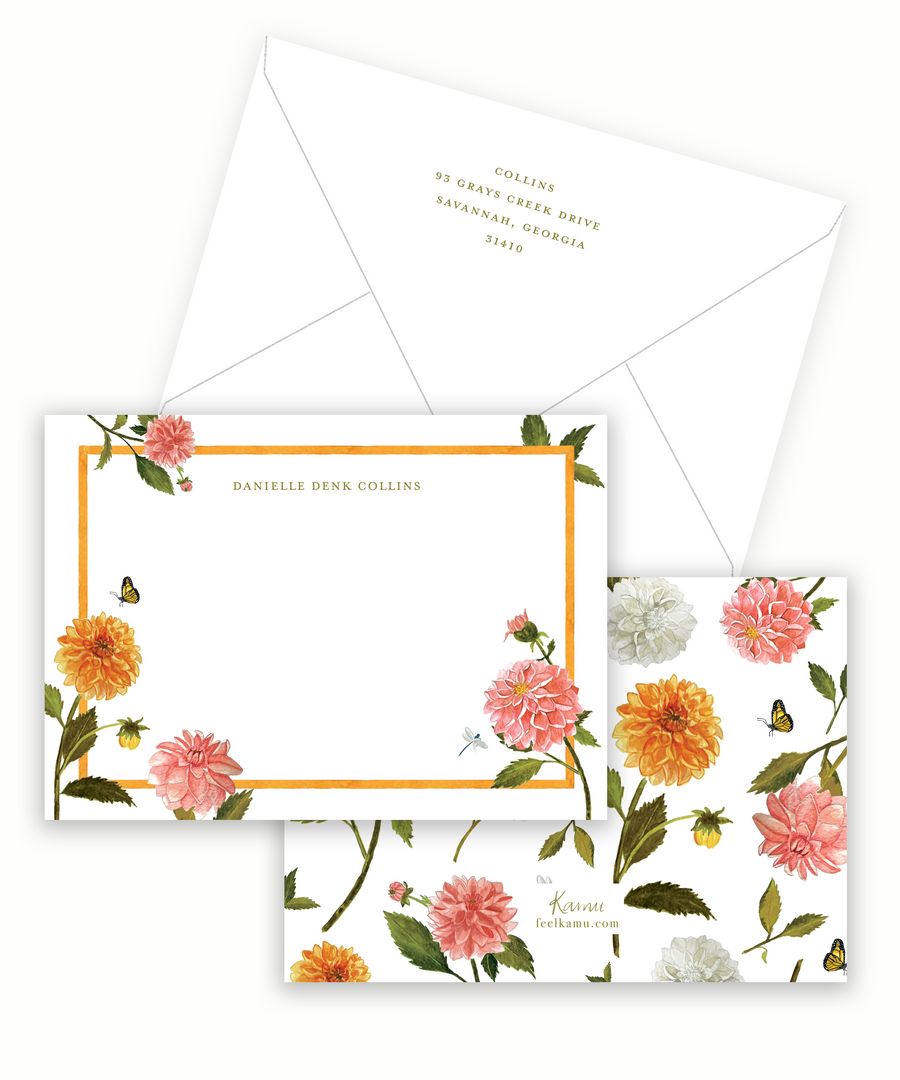 Bordered Dahlias Stationery