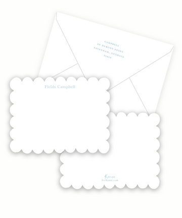 White Scalloped Blue Stationery
