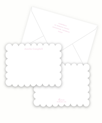 White Scalloped Pink Stationery